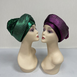 Diadema de poliéster africana con diamantes de imitación para <span class=keywords><strong>mujer</strong></span>, novedad de moda de Aso Oke nigeriano, negocios de playa, deportes, superventas de la última, del 2017 - Product Image 4