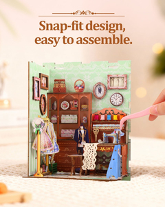 DIY Miniature Mouse Tailor Shop Book Nook, <b>LED</b> <b>Lighted</b> 3D Wooden Puzzle Bookend for Home Ornament - Product Image 5