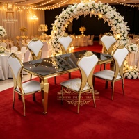 Nouvelle conception tendance, table rectangulaire de luxe pour hôtel, événement, banquet, mariage, avec acier inoxydable