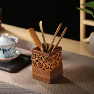Handmade Walnut Solid Wood Tea Accessory Box Square Traditional Chinese Style Multifunctional Storage For Tea Ceremony Tools - Product Image 3