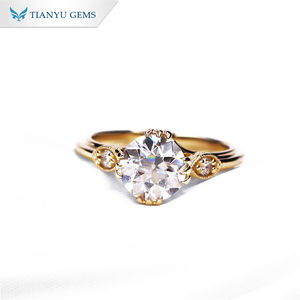 Haiktianyu — anneau gemmes en or jaune, 2ct, ancienne pierre européenne, momanite 14k 18k, anneau de côté pour mariage - Product Image 5