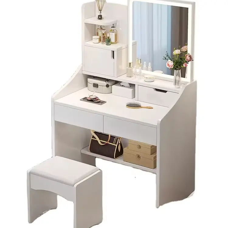 Dressing table with led light mirror and Large capacity storage space drawers tall dresser nordic makeup table
