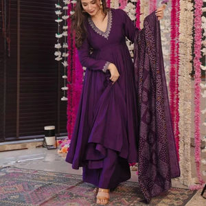 Chanderi Saree con codificación de secuencia bordado trabajo hoja impresión Dupatta fiesta desgaste paquistaní/Kurti inferior moderno secado rápido - Product Image 1