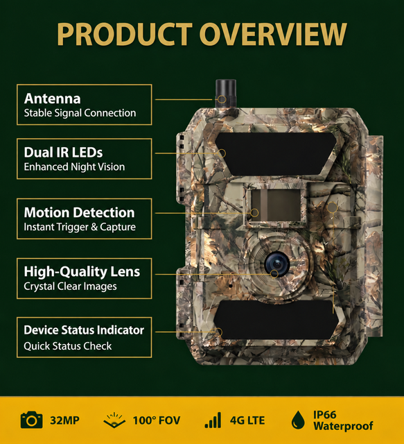 Willfine 4G LTE Trail Cameras 32MP 1080P High Trigger Speed IP66 Waterproof Wildlife Scouting Camera SMTP FTP GPS Positioning