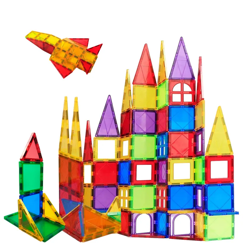 Fabriek Directe Verkoop Magnetische Tegels Bouwstenen Hoge Veiligheid Gekleurd Raam Magnetisch Blok Set Voor Kinderen Speelgoed