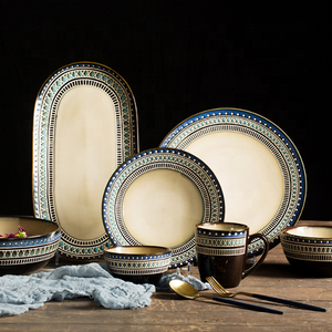 Service de table en céramique, assiette de pâtes, soupe et riz, bol de couleur blanche ou bleue en relief - Product Image 1