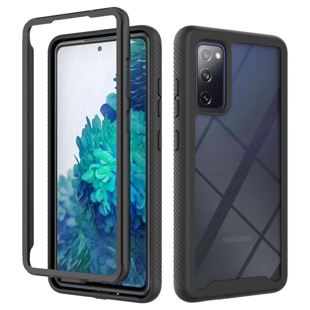 Hybrid TPU/PC Heavy Duty Transparent Half-wrapped Shockproof Two Layer Mobile Phone Case for for S20 FE Plus Ultra