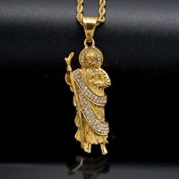 Nouveau Collier Pendentif Saint Jude en Acier Inoxydable 316 avec Zircon, Design Tendance et Breloque Religieuse Glacée
