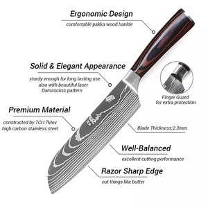 Juego de cuchillos de Chef de cocina, conjunto de cuchillos de corte con patrón láser de Damasco japonés 7CR17 <span class=keywords><strong>440C</strong></span> de acero inoxidable de alto carbono de 8 pulgadas, 8 Uds. - Product Image 3