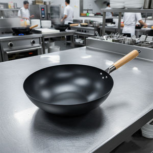 <span class=keywords><strong>Wok</strong></span> professionnel en acier au carbone à fond rond avec poignée, pré-assaisonné pour une utilisation en extérieur, cuisinières à gaz, durable - Product Image 1
