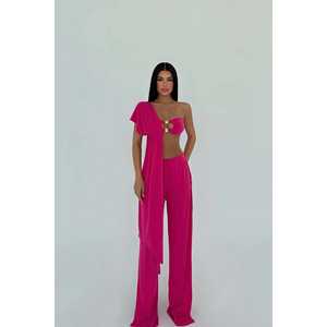 Traje Casual Color Fucsia con Decoración de Botones para Verano - Product Image 3