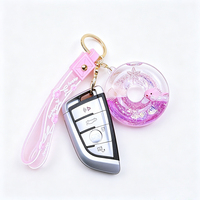 Porte-clés en acrylique en forme de donut avec sable mouvant liquide, pendentif flottant animal marin, breloque de sac, cadeau d'été pour la plage