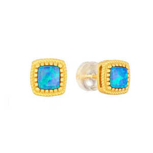 Stud <b>Earrings</b> Turquoise Square Bezel Setting Gold Plated For Men And Women Gift Fashion Jewelry - Product Image 2