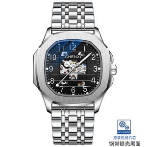 Montre pour homme Chenxi en acier inoxydable et cuir haut de gamme, carrée, 40 mm, étanche 3 ATM, logo personnalisé, luminescence nocturne, entièrement automatique, squelette - Product Image 6