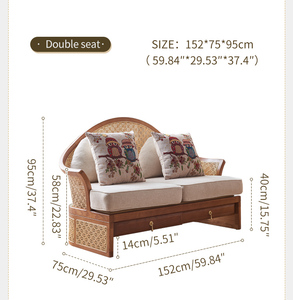 Juego de Sofás de Almacenamiento de Madera Maciza de Fresno y Ratán, Estilo Japandi Vintage Moderno, Muebles de Mimbre para Interiores, para Sala de Estar, Apartamento, Majlis, Personalizable - Product Image 6