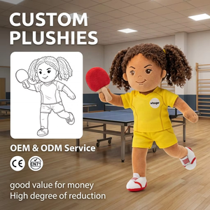 Poupée en peluche personnalisée <span class=keywords><strong>de</strong></span> fille <span class=keywords><strong>de</strong></span> <span class=keywords><strong>table</strong></span>-<span class=keywords><strong>tennis</strong></span> en maillot jaune, mascotte en peluche <span class=keywords><strong>de</strong></span> fille <span class=keywords><strong>de</strong></span> ping-pong OEM, logo personnalisé, vente en gros - Product Image 1