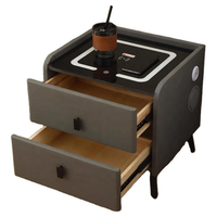 Table de chevet intelligente en bois massif avec lumière LED et capteur d'empreintes digitales, design simple et moderne pour chambre à coucher, style luxe discret