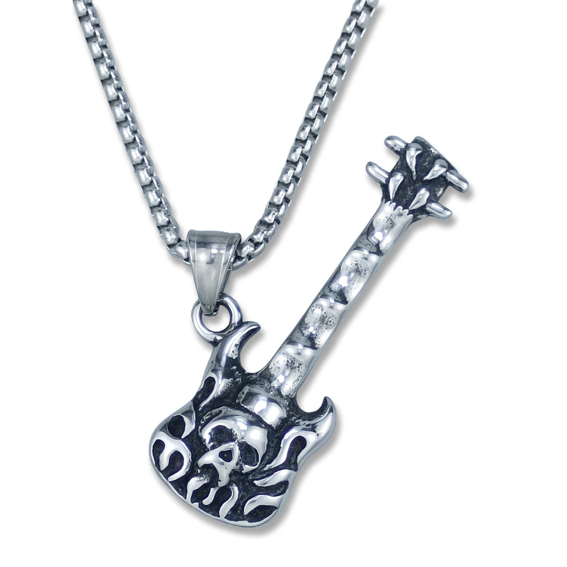 pendentif guitare en argent avec chaîne 60cm 3