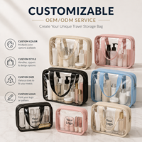 Pochette de maquillage transparente en PU PVC avec bordure noire, étanche, trousse de toilette de voyage, pochette de rangement cosmétique portable avec fermeture éclair