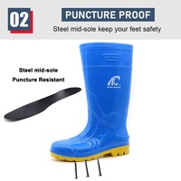 Bottes de pluie de sécurité OEM en PVC bleu pailleté, hauteur genou, anti-perforation, imperméables, avec embout en acier, résistantes à l'huile et aux acides, antidérapantes pour hommes