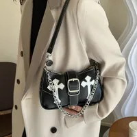 Sac à Main Rétro Tendance Filles Y2K avec Chaîne, Petit Sac d'Épaule en Cuir PU pour Femmes, Pochettes et Sacs de Soirée