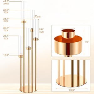 39.4 英寸金色圆形五臂金属烛台，适合婚礼和生日派对 - Honghua HQ-ZT2005 餐桌摆件装饰 - Product Image 3