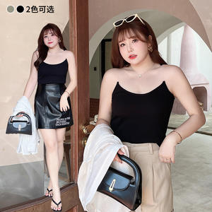 เสื้อกั๊กถักไร้สายรัดหลังสำหรับผู้หญิง รุ่น Runqi N8627 สีพื้น ผ้าริบยืดหยุ่น ใส่เป็นเสื้อซับในได้ ไซส์พลัส สำหรับผู้หญิงรูปร่างอวบ - Product Image 1