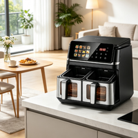 Friteuse à air double zone avec panneau tactile intelligent, température réglable, sans huile, saine, pour comptoir de cuisine domestique
