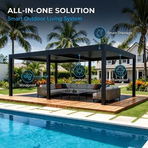 Pergola motorisée HENLIXO pour barbecue, personnalisable, pour espace extérieur, en aluminium préfabriqué, pergola de cuisine pour barbecue - Product Image 6