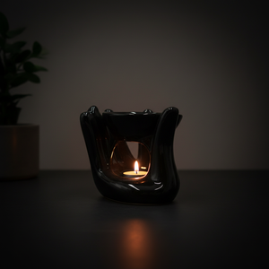 Quemador de Aceite de Cerámica Negra, Calentador de Cera Decorativo No Eléctrico para Aromaterapia y Fragancia del Hogar, Aroma Sensacional - Product Image 1