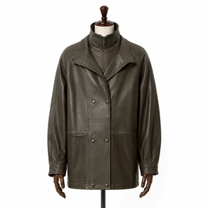 <span class=keywords><strong>Manteau</strong></span> mi-long en peau d'agneau semi-cirée <span class=keywords><strong>vert</strong></span> olive pour <span class=keywords><strong>femme</strong></span>, col à volants, ceinture ajustable, coupe-vent décontracté d'hiver avec fermeture éclair - Product Image 1