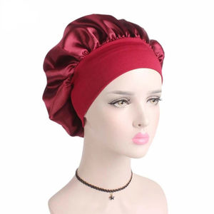 Bonnet de nuit en satin uni pour femme, à large bord, pour le sommeil et le bain, unisexe, avec bande élastique, pour le soin des cheveux - Product Image 2