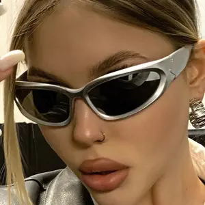 Wrap Around Steampunk Sunglasses Women Mirror Sports Y2K Shades Punk 2023 Shades Colorful Fashion Futuristic Y2K Sun Glasses