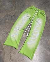 Pantalon en velours côtelé léger, coupe évasée, avec appliques brodées personnalisées, rivets, strass et délavage acide, style urbain 100%