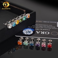 Boucles d'oreilles multicolores en moissanite pour hommes Coupe ronde 4 broches 5.0mm 6.5mm Argent 925 Boucles d'oreilles Hip Hop Pass Diamond Tester
