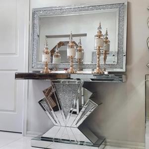 TABLE DE <span class=keywords><strong>CONSOLE</strong></span> <span class=keywords><strong>EN</strong></span> <span class=keywords><strong>VERRE</strong></span> MIROIR CHROME DE STYLE AMÉRICAIN ET MIROIR AVEC DIAMANT - Product Image 6