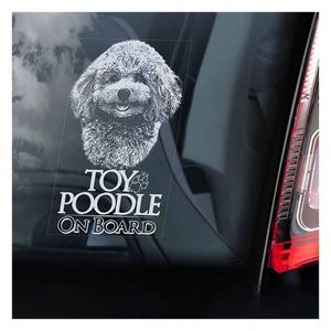 Autocollant de véhicule imperméable et résistant aux UV, en vinyle découpé sur mesure, motif Toy Poodle à bord, pour vitres, signalisation canine - Product Image 1