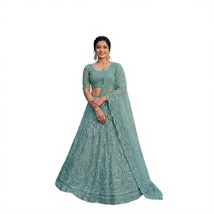 Vestido de Fiesta con Bordado Zari, Lentejuelas Doradas, Cintura Natural Clásica, Cuello en V, Poliéster/Algodón, Largo hasta el Suelo, Silueta Imperio - Product Image 1