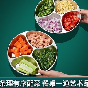 จานแบ่งส่วนสแตนเลส 304 เกรดอาหาร ช่องลึกสำหรับหั่นผัก ใช้ในครัว - Product Image 4