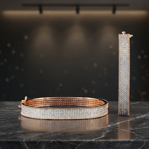 AADIHI JEWELS Luxury 18K <b>Solid</b> <b>Gold</b> Diamond BR020 Men's Wedding <b>Bangles</b> Pair Round Brilliant Cut Certified Rhodium Plated - Product Image 2