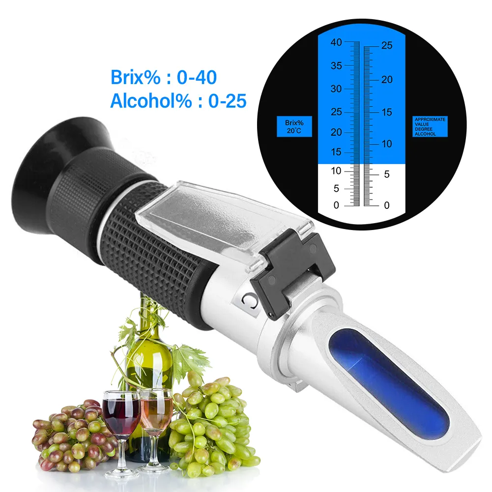 100% New Brand 0~40% Brix 0~25% Alcohol Wort Specific Gravity Refractometer Beer Fruit Juice Wine Sugar Test Meter