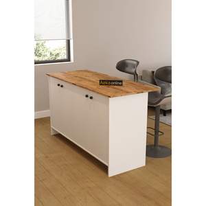 Isla de Cocina Moderna Nórdica de Pino Blanco de 160 cm, Modelo AE-2080 Ayder, Mueble de Almacenamiento y Mesa de Bar, Carrito de Cocina de Madera - Product Image 4