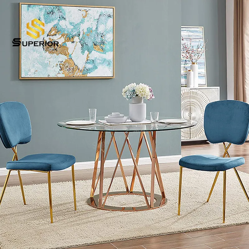 Supalier mutfak masa oturma odası mobilya lüks yemek masası sandalye ile modern cam yuvarlak yemek masası