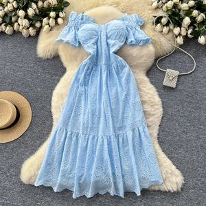 Nuovo stile coreano abito floreale con ricami in pizzo a maniche corte stile stile stile <span class=keywords><strong>donna</strong></span> <span class=keywords><strong>abbigliamento</strong></span> romantico - Product Image 3