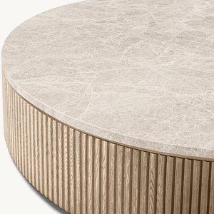 Emperador Solid Wooden Marble <strong>Top</strong> <strong>Round</strong> Coffee <strong>Tables</strong> for Living Room - Product Image 2