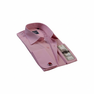 Chemise Rose Boutonnée à Manches Double Revers Coupe Slim - Product Image 2