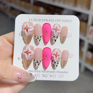 <span class=keywords><strong>Uñas</strong></span> Postizas Acrílicas Hechas a Mano al por Mayor, Diseño Personalizado, <span class=keywords><strong>Uñas</strong></span> Francesas en Forma de Almendra, 10 Piezas, OEM ODM - Product Image 5