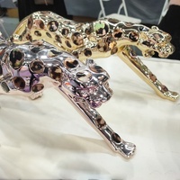Sculpture en résine décorative, statue d'art pour la maison, chromée avec mosaïque de coquillages, léopard africain en résine, artisanat pour le salon