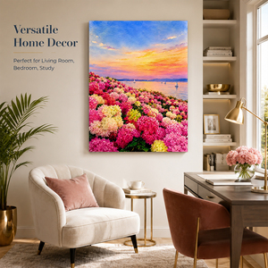 <span class=keywords><strong>Peinture</strong></span> à l'huile de bateau à voile au lever du soleil sur le lac, fleurs roses, côte, montagnes, nuages lumineux, reflets, toile peinte à la main - Product Image 6