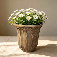 Pot Bunga Oksidasi Vintage Bertekstur Embos, Pot Dekoratif Rustic Farmhouse untuk Tanaman & Bunga Hijau Indoor Outdoor
